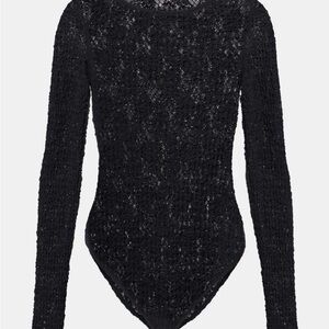 Wolford Black Structured Lace Long Sleeve Bodysuit Large